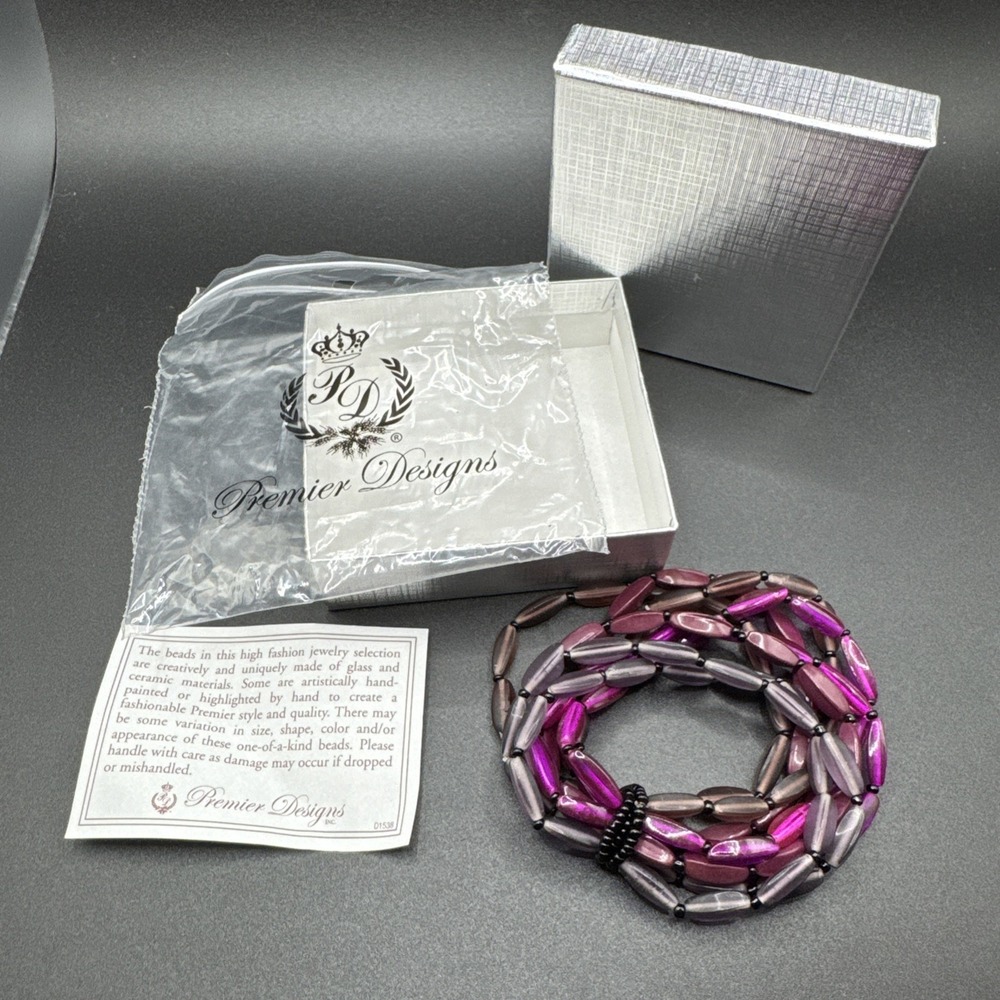 Premier‎ Designs Fuchsia Stretch Bracelet New Old Stock - Picture 5 of 6